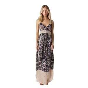 Jaune Rouge - Floral Peacock Silk blend beaded Maxi Dress
